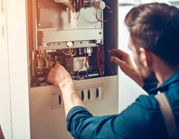 Greers Ferry Heat & Air technician servicing a residential gas furnace