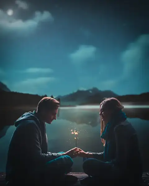 A couple celebrates the first day of autumn with a moonlight picnic.