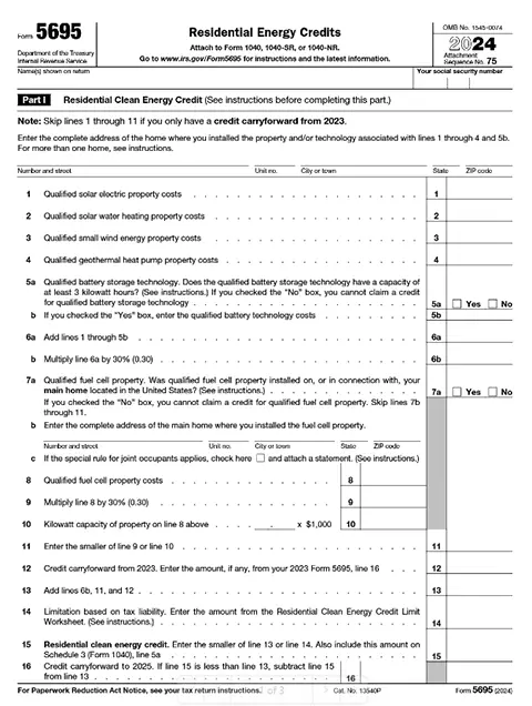 Form 5695, necessary for claiming your 25C tax credit on home improvements.