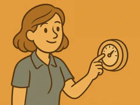 Cartoon of a woman changing her AC thermostat.
