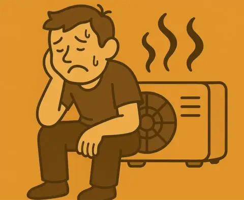 Cartoon of a man who did not do maintenance on his HVAC