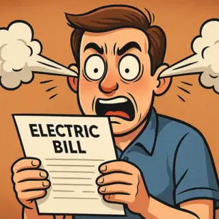 A man has steam erupting from his ears upon opening his electric bill.